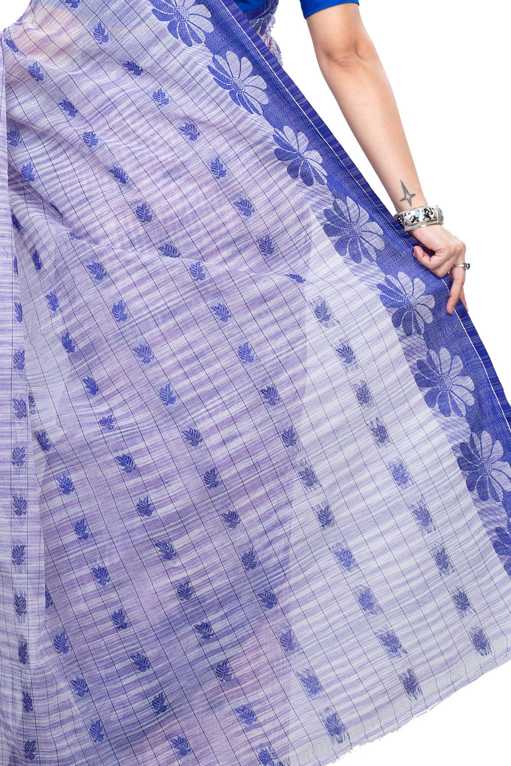 Parpel Blue Pure Cotton KotkiTat Tant Saree (891)